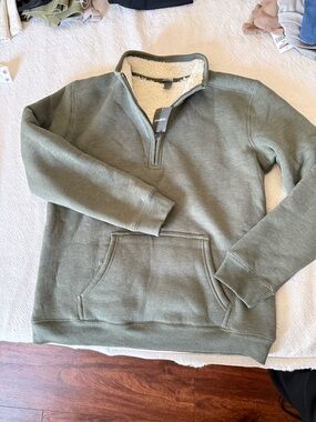 Eddie Bauer Olive Green Sherpa-Lined Quarter Zip Sweater
